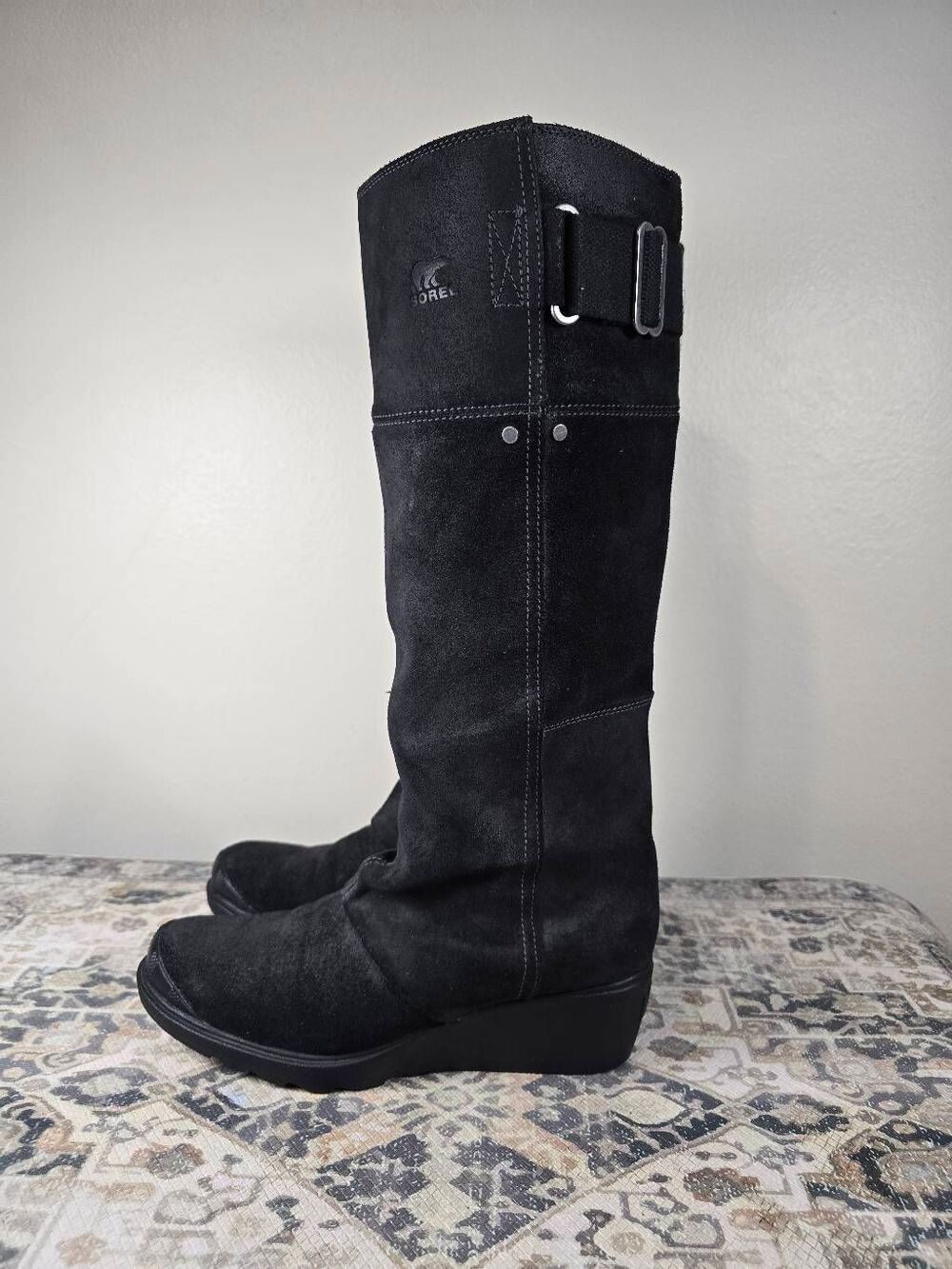 Sorel Toronto Wedge Black Oiled Suede Tall Knee High Boots Women’s Size 10